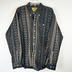 Vintage Camel Trophy Adventurewear Shirt Mens XXL Black Tribal Print Button Down